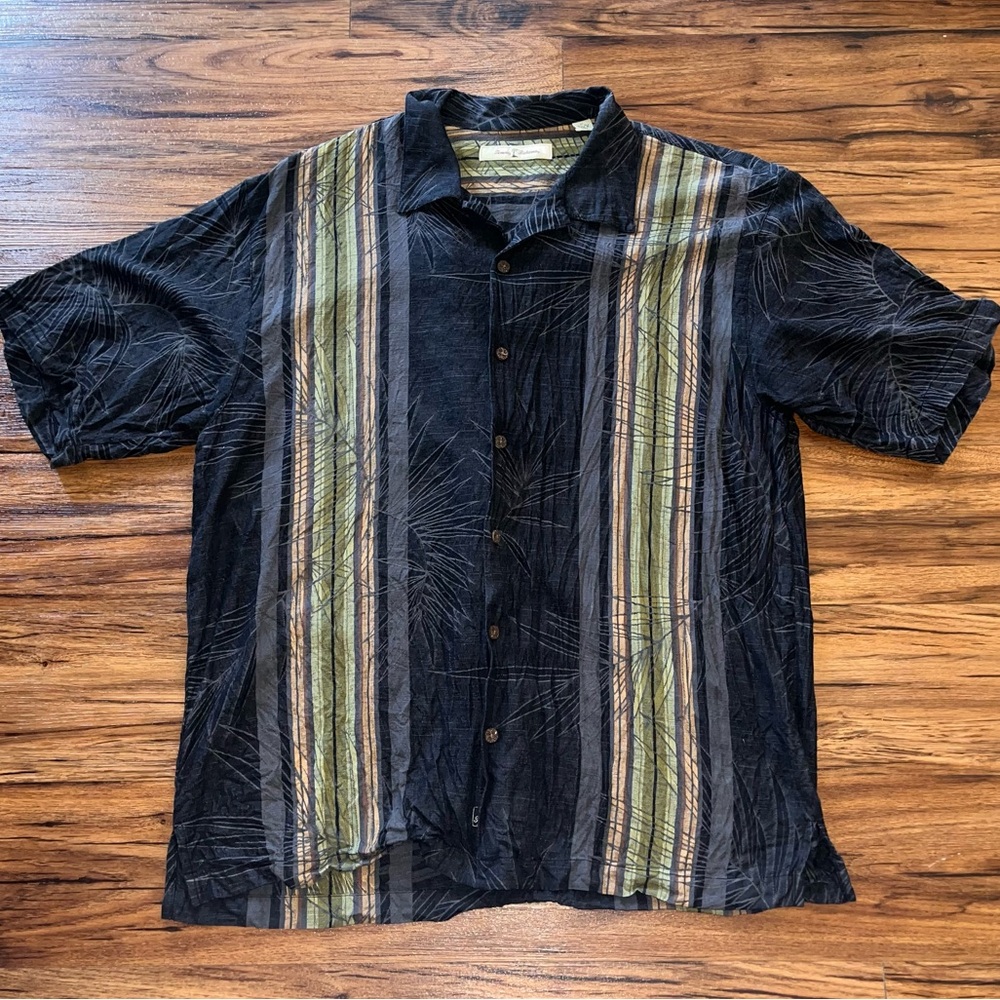 Tommy Bahama Men's XL Silk Black Green Tropical Short Sleeve Button Front Shirt